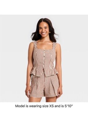A New Day Gingham & Shorts - Brown/White NWT